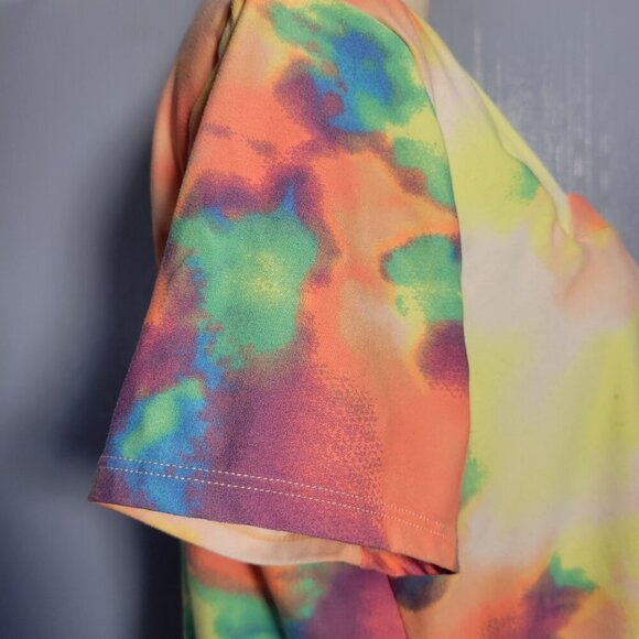 Eye Candy 1X Orange Green Bright Colorful Tie Dye Square Neck Shortsleeve Tee - Picture 5 of 9